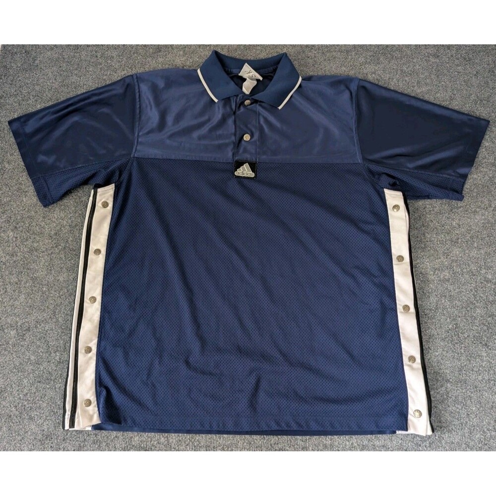 Men’s Vintage Adidas Short Sleeve Warm Up Jersey Snaps Shirt Polo Sz XL Blue
